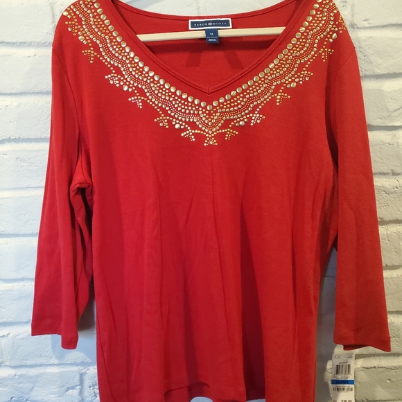 Karen Scott Tops - NWT Karen Scott red gold studded holiday top, XL
